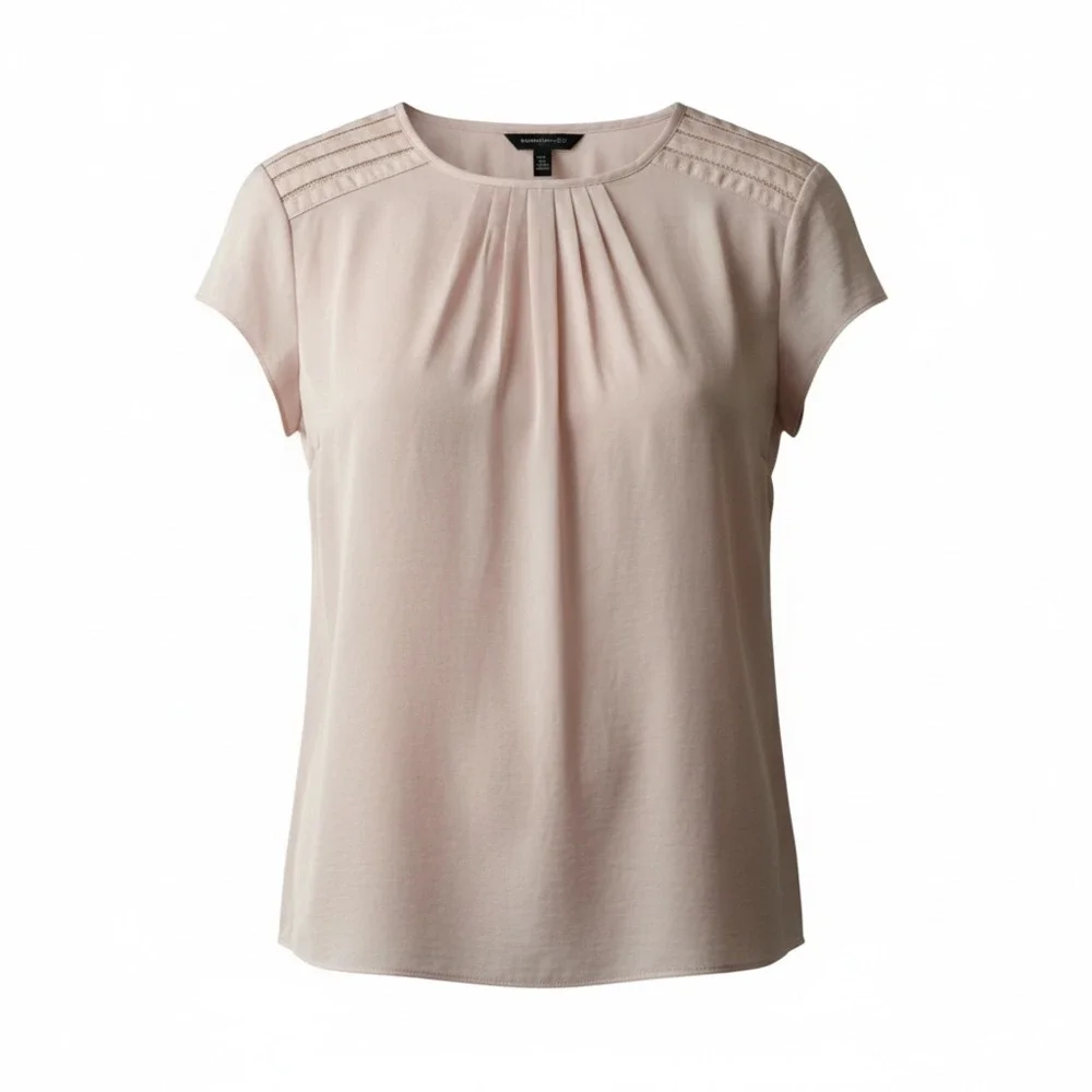 Banana Republic Women's Petite Pleated Neckline Cap Sleeve Blouse in Blush Pink
